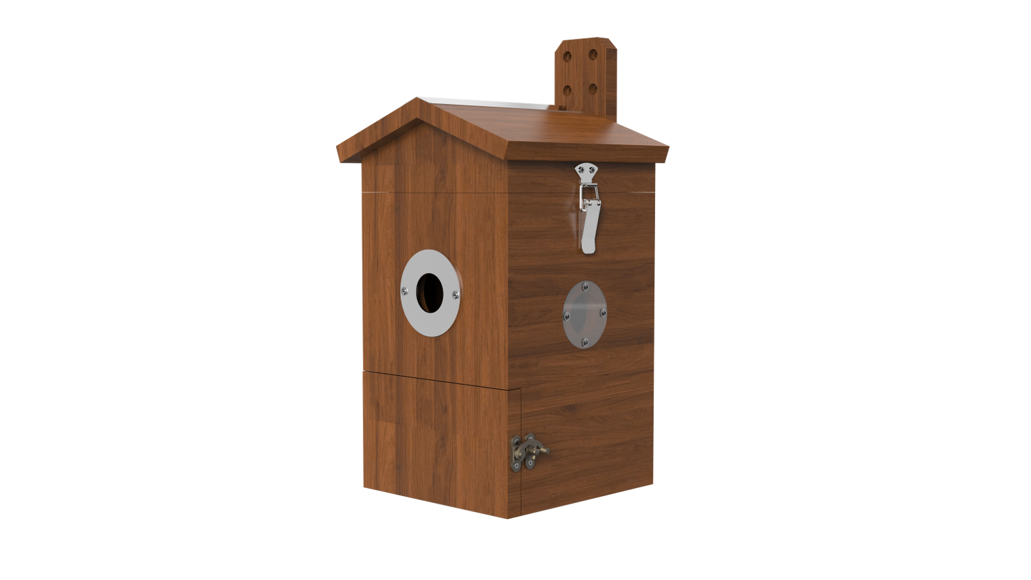 Holz-Nistkasten mit Metall-Einflugschutz, Seitenklappe und Kabeldurchführung – Vogelhaus mit Kamera
