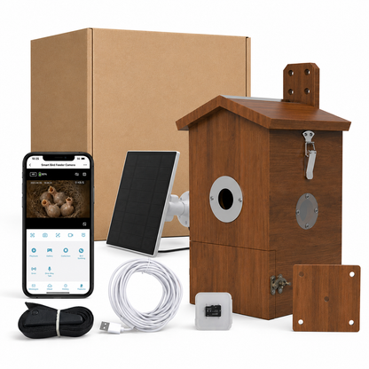 Nisthaus mit Kamera inklusive App-Steuerung und Solarpanel, intelligentes Vogelhaus zur Live-Beobachtung heimischer Gartenvögel