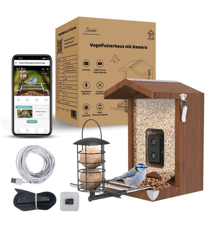 Vogelfutterhaus Übersicht mit Lieferumfang - Variante ohne Solarpanel