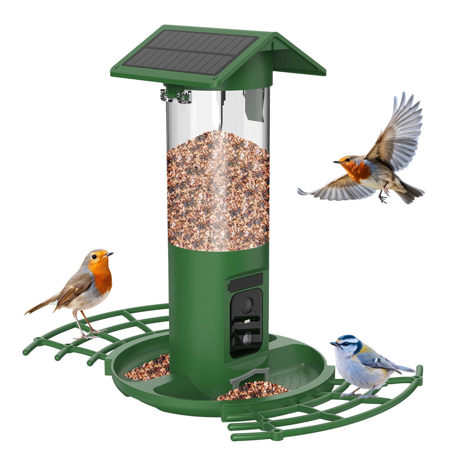 Vogelfutterstation DualCam von Sanilu in der Nahaufnahme mit Vögeln