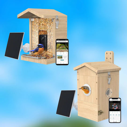 Vogelfutterhaus und Vogel Nistkasten mit Solarpanelen im Bundle